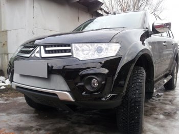 3 199 р. Защитная сетка в бампер (низ, ячейка 3х7 мм) Alfeco Стандарт Mitsubishi L200 4  рестайлинг (2013-2016) (Хром)  с доставкой в г. Керчь. Увеличить фотографию 4