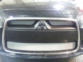 5 999 р. Защитная сетка в бампер (3 части, ячейка 3х7 мм) Alfeco Стандарт Mitsubishi Lancer 10 CY седан рестайлинг (2011-2017) (Хром)  с доставкой в г. Керчь. Увеличить фотографию 3