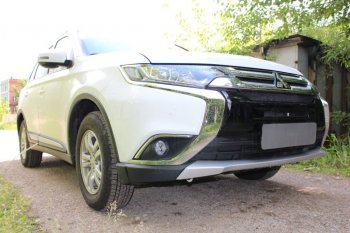 7 349 р. Защитная сетка в бампер (4 части, ячейка 3х7 мм) Alfeco Стандарт Mitsubishi Outlander GF 2-ой рестайлинг (2015-2018) (Чёрная)  с доставкой в г. Керчь. Увеличить фотографию 3