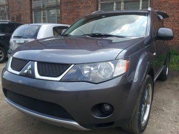 3 169 р. Защитная сетка в бампер (низ, ячейка 3х7 мм) Alfeco Стандарт Mitsubishi Outlander XL (CW)  дорестайлинг (2005-2009) (Чёрная)  с доставкой в г. Керчь. Увеличить фотографию 2