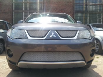 3 079 р. Защитная сетка в бампер (верх, ячейка 3х7 мм) Alfeco Стандарт Mitsubishi Outlander XL (CW)  дорестайлинг (2005-2009) (Хром)  с доставкой в г. Керчь. Увеличить фотографию 4