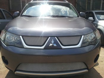 3 299 р. Защитная сетка в бампер (низ, ячейка 3х7 мм) Alfeco Стандарт Mitsubishi Outlander XL (CW)  дорестайлинг (2005-2009) (Хром)  с доставкой в г. Керчь. Увеличить фотографию 4