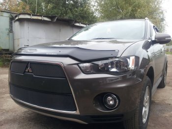 5 999 р. Защитная сетка в бампер (3 части, ячейка 3х7 мм) Стрелка11 Стандарт Mitsubishi Outlander XL (CW)  рестайлинг (2010-2013) (Чёрная)  с доставкой в г. Керчь. Увеличить фотографию 4