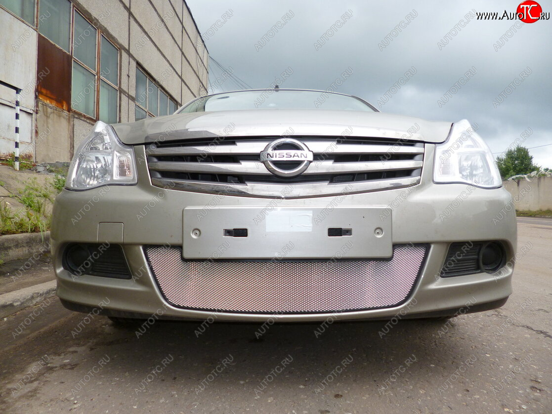 3 179 р. Защитная сетка в бампер (низ, ячейка 3х7 мм) Стрелка11 Стандарт Nissan Almera G15 седан (2012-2019) (Хром)  с доставкой в г. Керчь