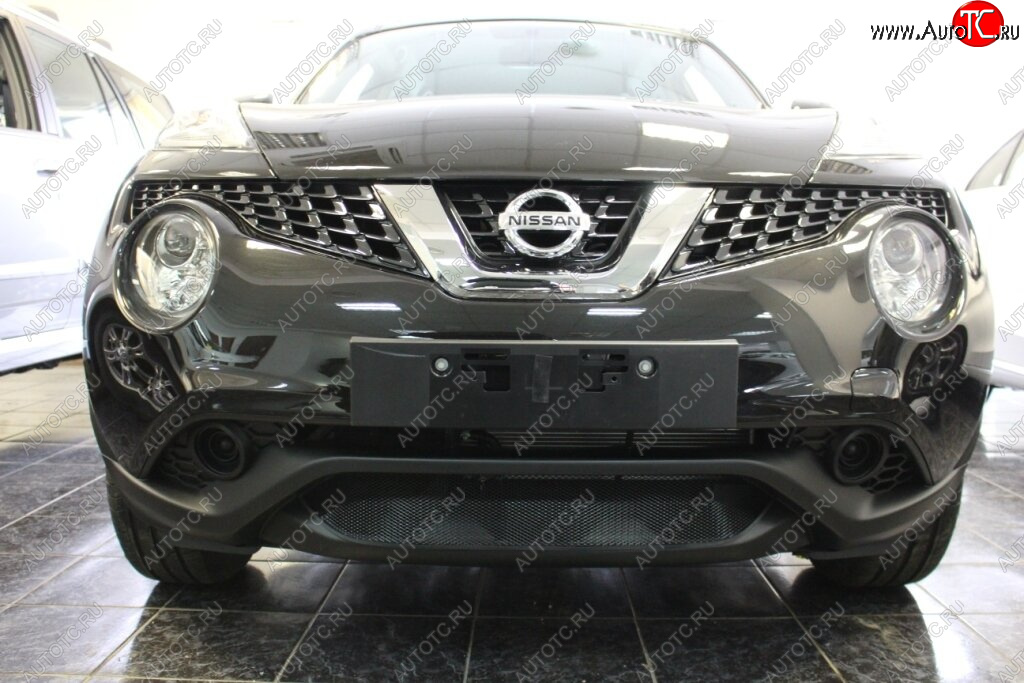 2 999 р. Защитная сетка в бампер (низ, ячейка 3х7 мм) Стрелка11 Стандарт Nissan Juke 1 YF15 рестайлинг (2014-2020) (Чёрная)  с доставкой в г. Керчь