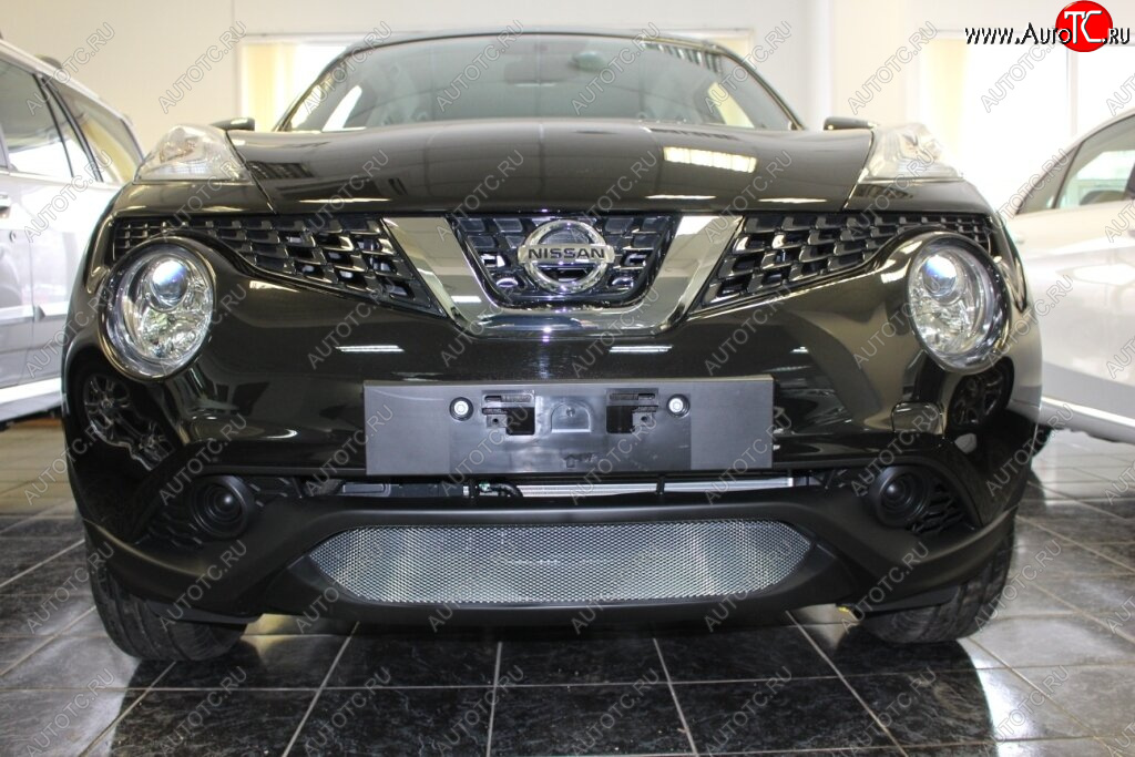 3 179 р. Защитная сетка в бампер (низ, ячейка 3х7 мм) Стрелка11 Стандарт Nissan Juke 1 YF15 рестайлинг (2014-2020) (Хром)  с доставкой в г. Керчь