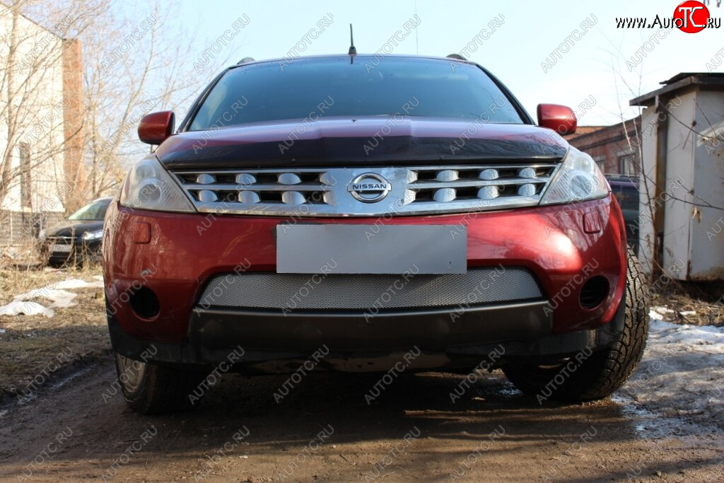 3 299 р. Защитная сетка в бампер (низ, ячейка 3х7 мм) Стрелка11 Стандарт  Nissan Murano  1 Z50 (2002-2009) (Хром)  с доставкой в г. Керчь
