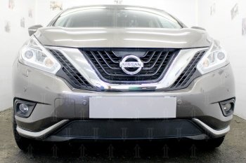 Защитная сетка в бампер (низ, ячейка 3х7 мм) Стрелка11 Стандарт Nissan Murano 3 Z52 дорестайлинг (2015-2022) (Чёрная)