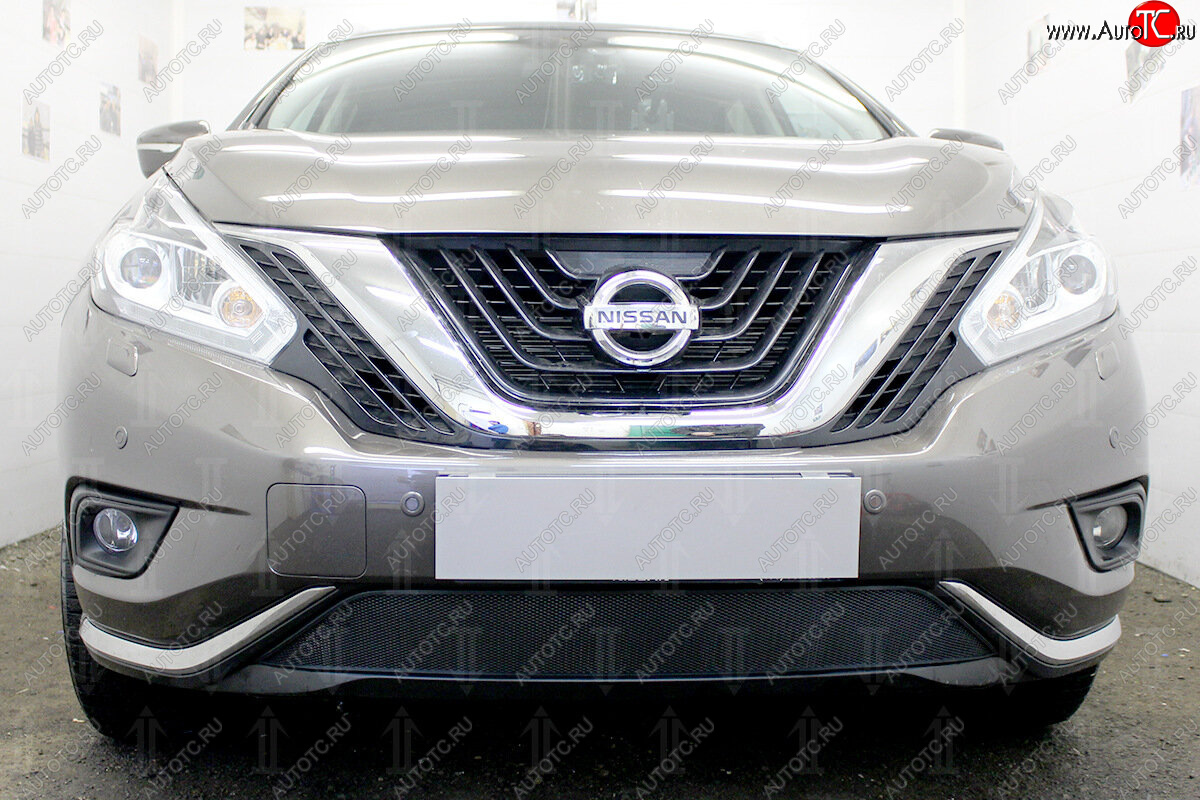 3 699 р. Защитная сетка в бампер (низ, ячейка 3х7 мм) Стрелка11 Стандарт Nissan Murano 3 Z52 дорестайлинг (2015-2022) (Чёрная)  с доставкой в г. Керчь
