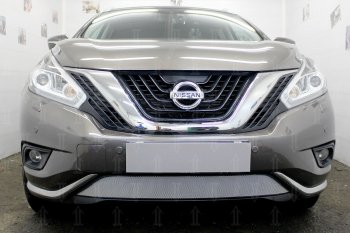 Защитная сетка в бампер (низ, ячейка 3х7 мм) Стрелка11 Стандарт Nissan Murano 3 Z52 дорестайлинг (2015-2022) (Хром)