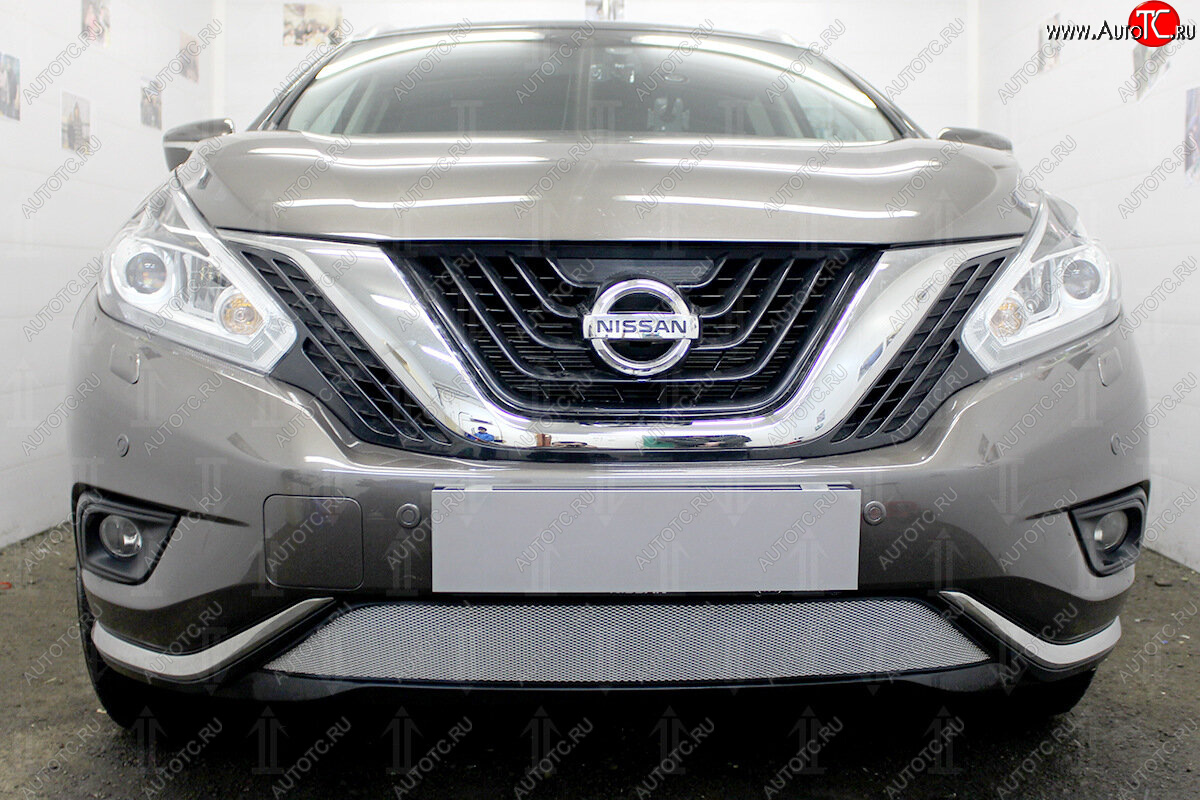 3 899 р. Защитная сетка в бампер (низ, ячейка 3х7 мм) Стрелка11 Стандарт Nissan Murano 3 Z52 дорестайлинг (2015-2022) (Хром)  с доставкой в г. Керчь