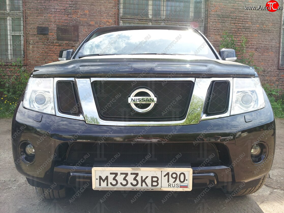 2 899 р. Защитная сетка в бампер (низ, ячейка 3х7 мм) Стрелка11 Стандарт Nissan Pathfinder R51 рестайлинг (2009-2014) (Чёрная)  с доставкой в г. Керчь