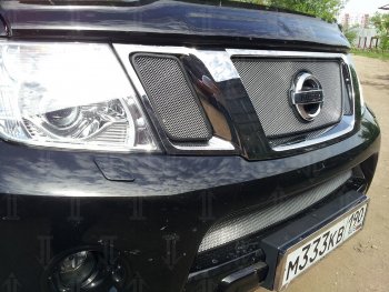 3 079 р. Защитная сетка в бампер (низ, ячейка 3х7 мм) Стрелка11 Стандарт Nissan Pathfinder R51 рестайлинг (2009-2014) (Хром)  с доставкой в г. Керчь. Увеличить фотографию 2