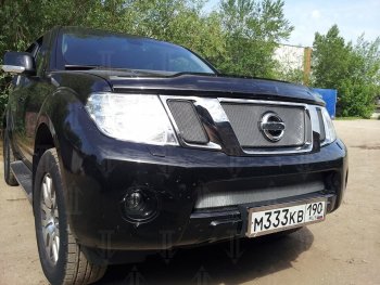 3 079 р. Защитная сетка в бампер (низ, ячейка 3х7 мм) Стрелка11 Стандарт Nissan Pathfinder R51 рестайлинг (2009-2014) (Хром)  с доставкой в г. Керчь. Увеличить фотографию 3
