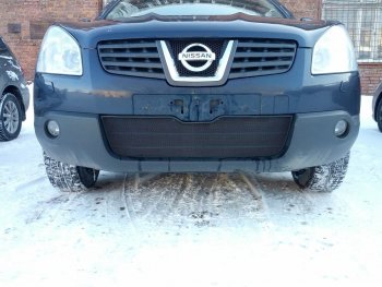 Защитная сетка в бампер (низ, ячейка 3х7 мм) Стрелка11 Стандарт Nissan Qashqai 1 дорестайлинг (2007-2010) (Чёрная)