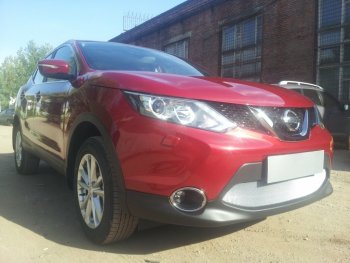 3 399 р. Защитная сетка в бампер (низ, ячейка 3х7 мм) Стрелка11 Стандарт Nissan Qashqai 2 J11 дорестайлинг (2013-2019) (Хром)  с доставкой в г. Керчь. Увеличить фотографию 3