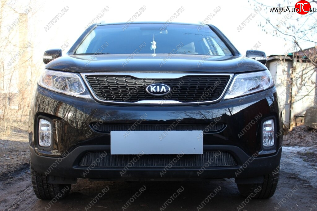 3 899 р. Защитная сетка в бампер (середина, ячейка 4х10 мм) Alfeco Премиум KIA Sorento XM рестайлинг (2012-2015) (Чёрная)  с доставкой в г. Керчь