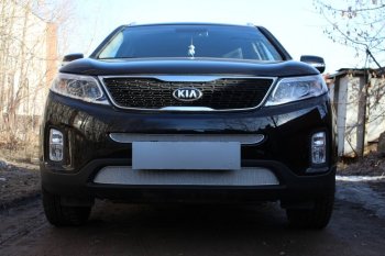 4 299 р. Защитная сетка в бампер (низ, ячейка 4х10 мм) Alfeco Премиум KIA Sorento XM рестайлинг (2012-2015) (Хром)  с доставкой в г. Керчь. Увеличить фотографию 2