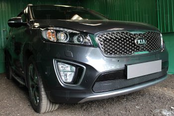 4 299 р. Защитная сетка в бампер (низ, ячейка 4х10 мм) Alfeco Премиум KIA Sorento UM/Prime дорестайлинг (2014-2018) (Чёрная)  с доставкой в г. Керчь. Увеличить фотографию 3