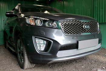 4 549 р. Защитная сетка в бампер (низ, ячейка 4х10 мм) Alfeco Премиум KIA Sorento UM/Prime дорестайлинг (2014-2018) (Хром)  с доставкой в г. Керчь. Увеличить фотографию 2