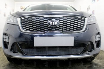 Защитная сетка в бампер (низ, ячейка 4х10 мм) Alfeco Премиум KIA Sorento UM/Prime рестайлинг (2018-2020) (Чёрная)