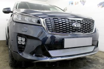4 299 р. Защитная сетка в бампер (низ, ячейка 4х10 мм) Alfeco Премиум KIA Sorento UM/Prime рестайлинг (2018-2020) (Хром)  с доставкой в г. Керчь. Увеличить фотографию 2