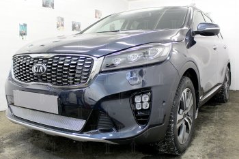 4 299 р. Защитная сетка в бампер (низ, ячейка 4х10 мм) Alfeco Премиум KIA Sorento UM/Prime рестайлинг (2018-2020) (Хром)  с доставкой в г. Керчь. Увеличить фотографию 3