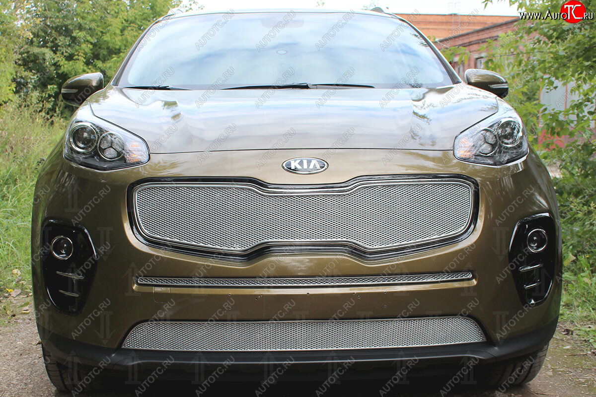 4 099 р. Защитная сетка в бампер (низ, ячейка 4х10 мм) Alfeco Премиум  KIA Sportage  4 QL (2016-2018) дорестайлинг (Хром)  с доставкой в г. Керчь