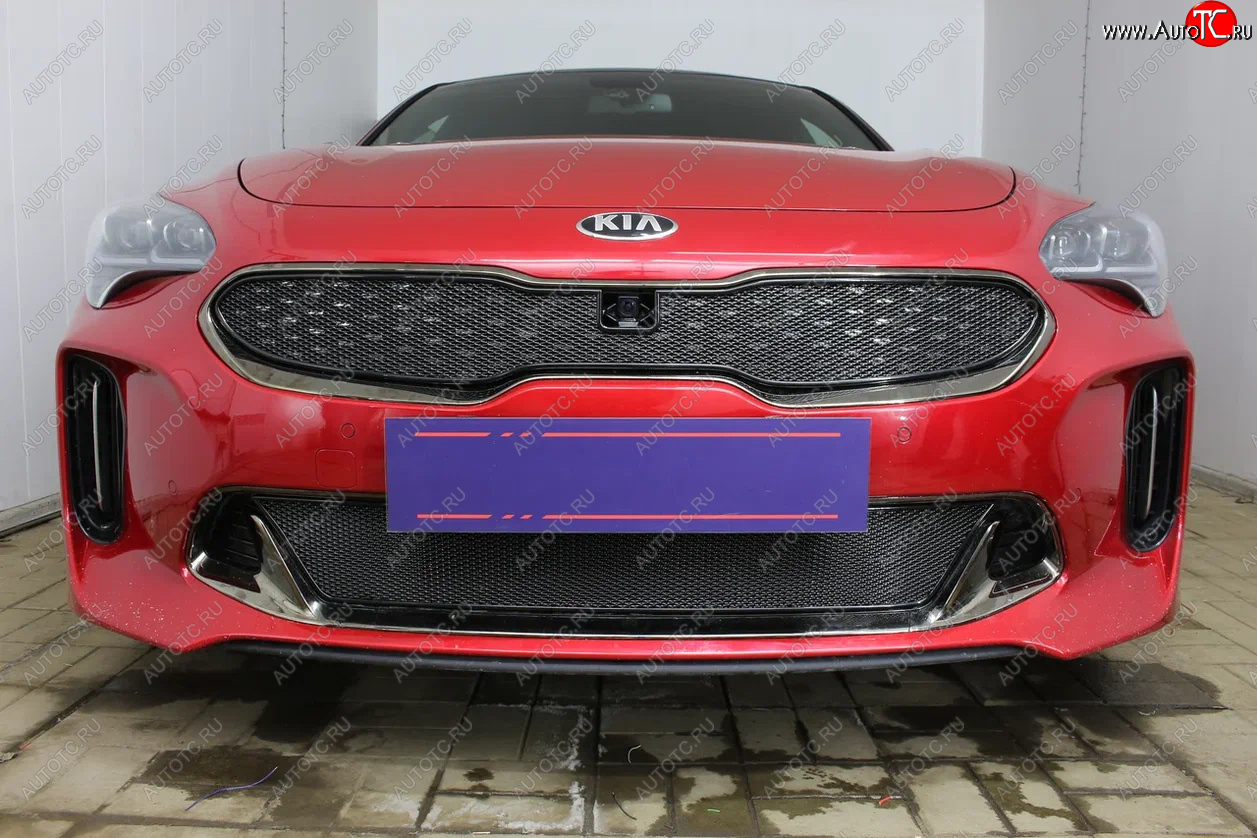 4 099 р. Защитная сетка в бампер (низ, ячейка 4х10 мм) Alfeco Премиум KIA Stinger (2017-2025) (Чёрная)  с доставкой в г. Керчь