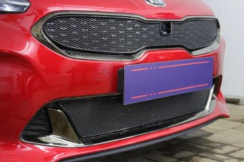 4 099 р. Защитная сетка в бампер (низ, ячейка 4х10 мм) Alfeco Премиум KIA Stinger (2017-2025) (Чёрная)  с доставкой в г. Керчь. Увеличить фотографию 2