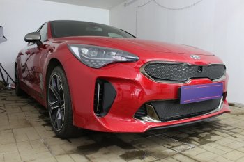 4 099 р. Защитная сетка в бампер (низ, ячейка 4х10 мм) Alfeco Премиум KIA Stinger (2017-2025) (Чёрная)  с доставкой в г. Керчь. Увеличить фотографию 4