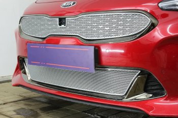 6 299 р. Защитная сетка в бампер (верх, ячейка 4х10 мм) Alfeco Премиум KIA Stinger (2017-2025) (Хром)  с доставкой в г. Керчь. Увеличить фотографию 2