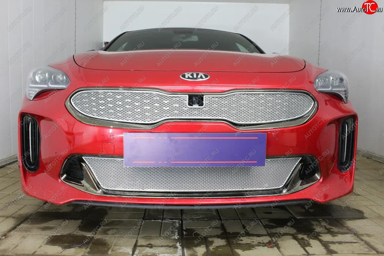 4 299 р. Защитная сетка в бампер (низ, ячейка 4х10 мм) Alfeco Премиум KIA Stinger (2017-2025) (Хром)  с доставкой в г. Керчь