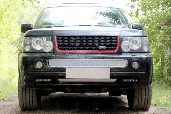 4 649 р. Защитная сетка в бампер (низ, ячейка 4х10 мм) Alfeco Премиум  Land Rover Range Rover Sport  1 L320 (2005-2009) дорестайлинг (Хром)  с доставкой в г. Керчь. Увеличить фотографию 3