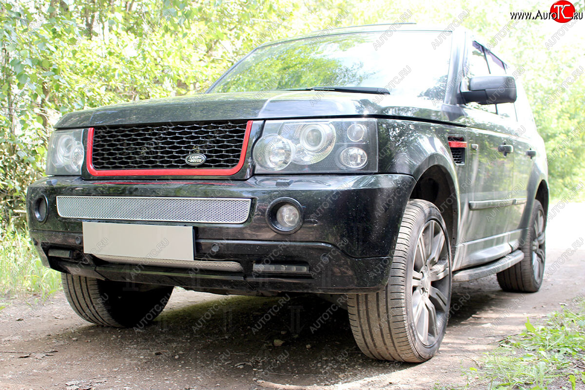 4 649 р. Защитная сетка в бампер (низ, ячейка 4х10 мм) Alfeco Премиум  Land Rover Range Rover Sport  1 L320 (2005-2009) дорестайлинг (Хром)  с доставкой в г. Керчь