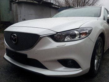 5 549 р. Защитная сетка в бампер (верх, ячейка 4х10 мм) Alfeco Премиум Mazda 6 GJ дорестайлинг седан (2012-2015) (Чёрная)  с доставкой в г. Керчь. Увеличить фотографию 3