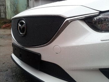 5 549 р. Защитная сетка в бампер (верх, ячейка 4х10 мм) Alfeco Премиум Mazda 6 GJ дорестайлинг седан (2012-2015) (Чёрная)  с доставкой в г. Керчь. Увеличить фотографию 4