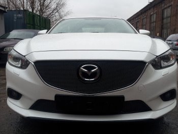 Защитная сетка в бампер (низ, ячейка 4х10 мм) Alfeco Премиум Mazda 6 GJ дорестайлинг седан (2012-2015) (Чёрная)