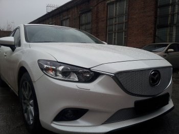 5 399 р. Защитная сетка в бампер (верх, ячейка 4х10 мм) Alfeco Премиум Mazda 6 GJ дорестайлинг седан (2012-2015) (Хром)  с доставкой в г. Керчь. Увеличить фотографию 3