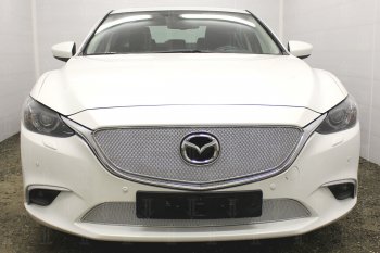 Защитная сетка в бампер (низ, компл.Supreme, Supreme Plus, Executive, ячейка 4х10 мм) Alfeco Премиум Mazda 6 GJ 1-ый рестайлинг седан (2015-2018) (Хром)