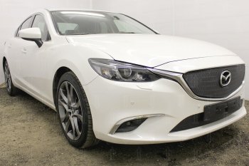 5 399 р. Защитная сетка в бампер (верх, компл.Supreme, Supreme Plus, Executive, ячейка 4х10 мм) Alfeco Премиум Mazda 6 GJ 1-ый рестайлинг седан (2015-2018) (Чёрная)  с доставкой в г. Керчь. Увеличить фотографию 3