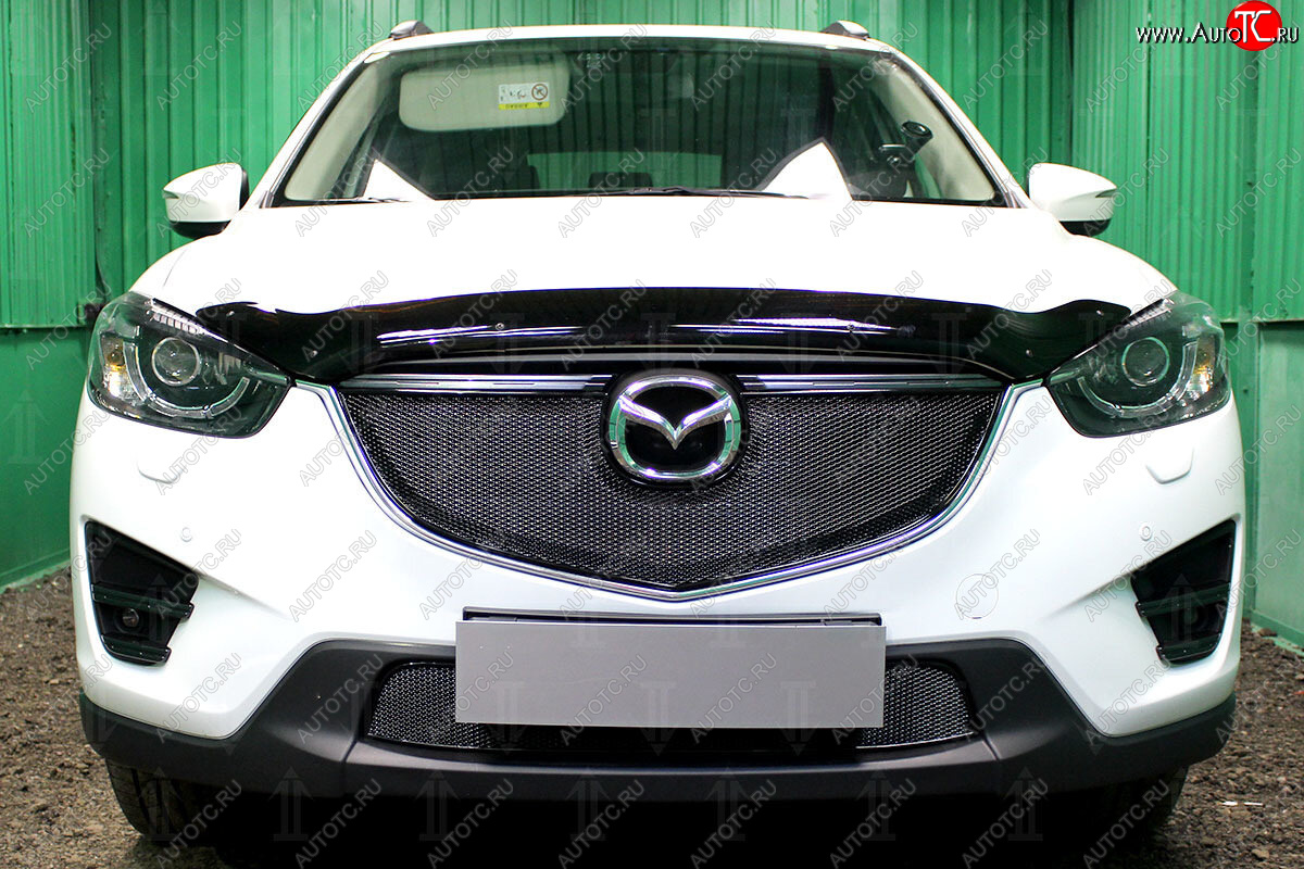6 649 р. Защитная сетка в бампер (верх, ячейка 4х10 мм) Alfeco Премиум Mazda CX-5 KE рестайлинг (2015-2017) (Чёрная)  с доставкой в г. Керчь