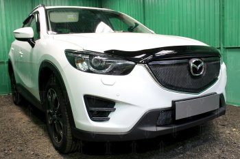 6 649 р. Защитная сетка в бампер (верх, ячейка 4х10 мм) Alfeco Премиум Mazda CX-5 KE рестайлинг (2015-2017) (Чёрная)  с доставкой в г. Керчь. Увеличить фотографию 3