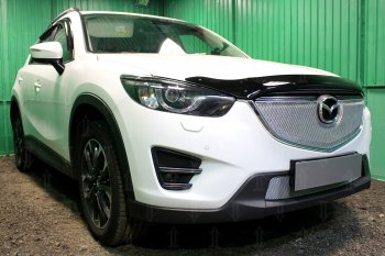 6 549 р. Защитная сетка в бампер (верх, ячейка 4х10 мм) Alfeco Премиум Mazda CX-5 KE рестайлинг (2015-2017) (Хром)  с доставкой в г. Керчь. Увеличить фотографию 2