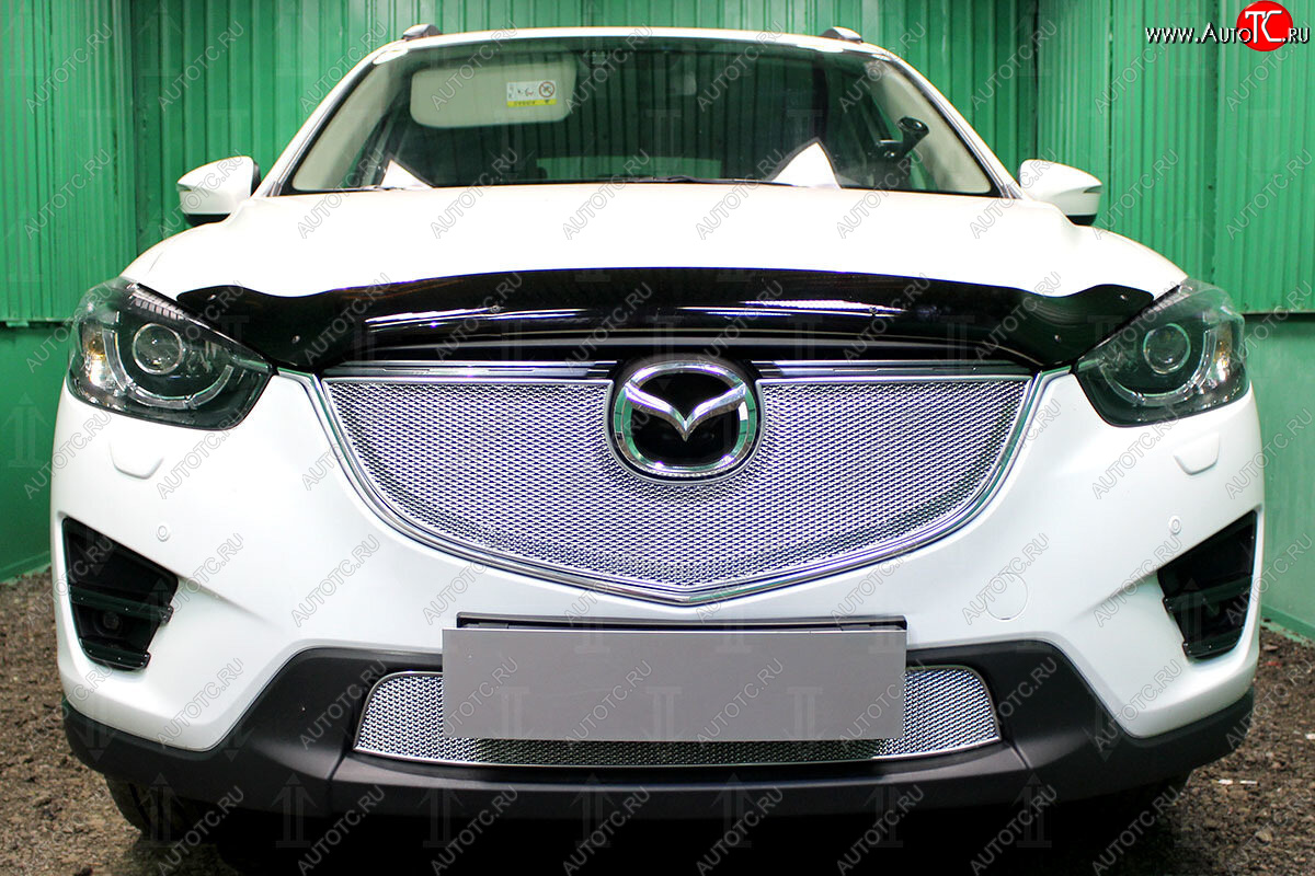6 549 р. Защитная сетка в бампер (верх, ячейка 4х10 мм) Alfeco Премиум Mazda CX-5 KE рестайлинг (2015-2017) (Хром)  с доставкой в г. Керчь
