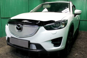 6 549 р. Защитная сетка в бампер (верх, ячейка 4х10 мм) Alfeco Премиум Mazda CX-5 KE рестайлинг (2015-2017) (Хром)  с доставкой в г. Керчь. Увеличить фотографию 3