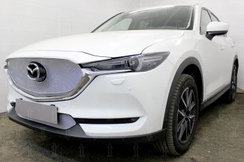 6 249 р. Защитная сетка в бампер (верх, 3D, ячейка 4х10 мм) Alfeco Премиум Mazda CX-5 KF (2016-2025) (Хром)  с доставкой в г. Керчь. Увеличить фотографию 2