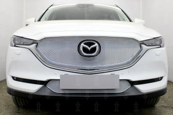 Защитная сетка в бампер (верх, 3D, ячейка 4х10 мм) Alfeco Премиум Mazda CX-5 KF (2016-2025) (Хром)