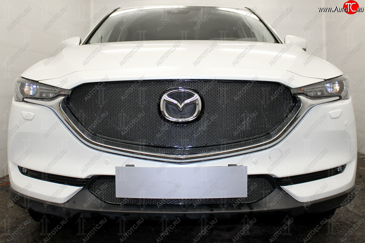 6 299 р. Защитная сетка в бампер (верх, ячейка 4х10 мм) Alfeco Премиум  Mazda CX-5  KF (2016-2025) (Чёрная)  с доставкой в г. Керчь