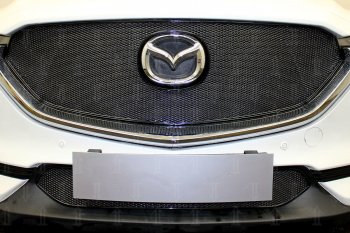 Защитная сетка в бампер (низ, ячейка 4х10 мм) Alfeco Премиум Mazda CX-5 KF (2016-2025) (Чёрная)